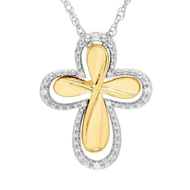 Boston Bay Diamonds Two Tone Sterling Silver Diamond Accent Three-in-One Cross Pendant Necklace, Womens Yellow Product Image