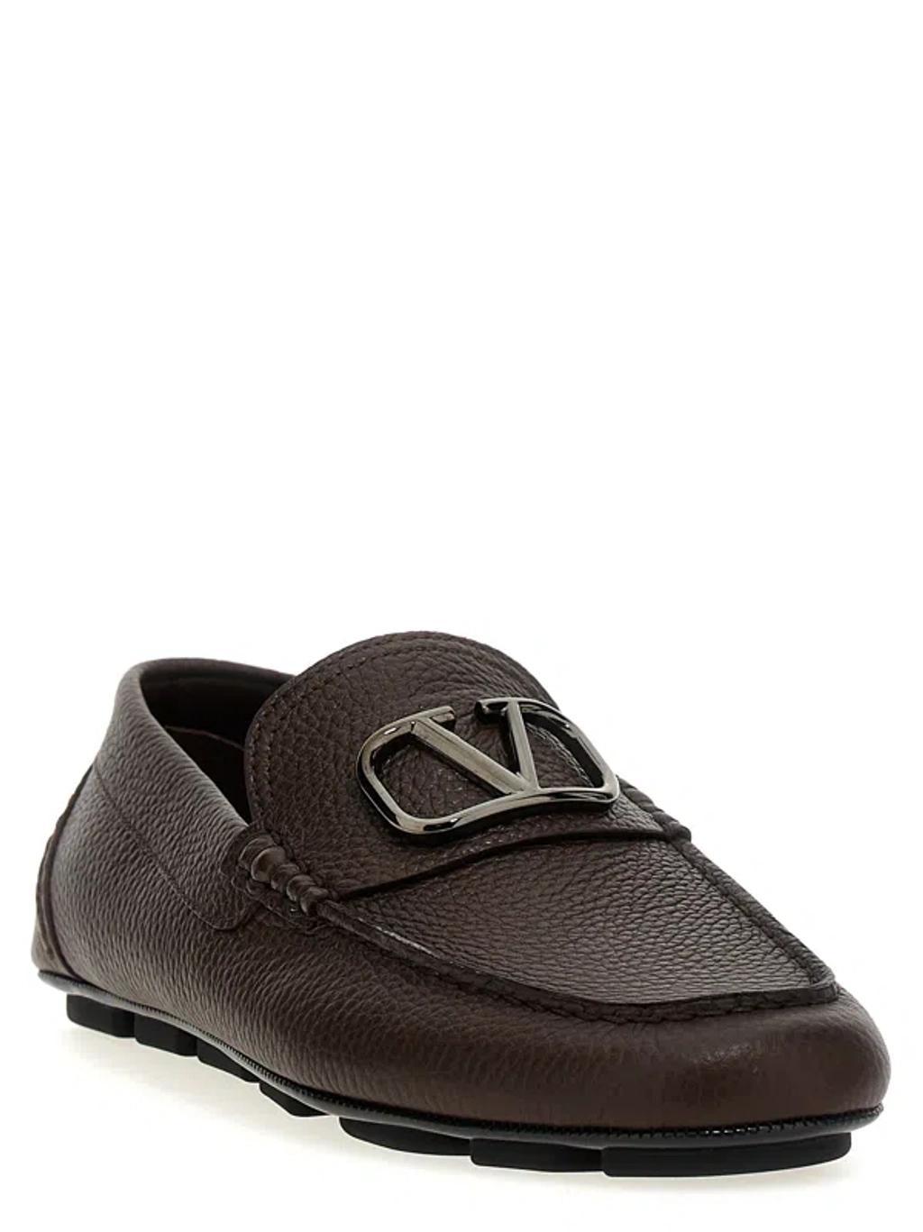 'v Logo Signature' Loafers In Brown Product Image