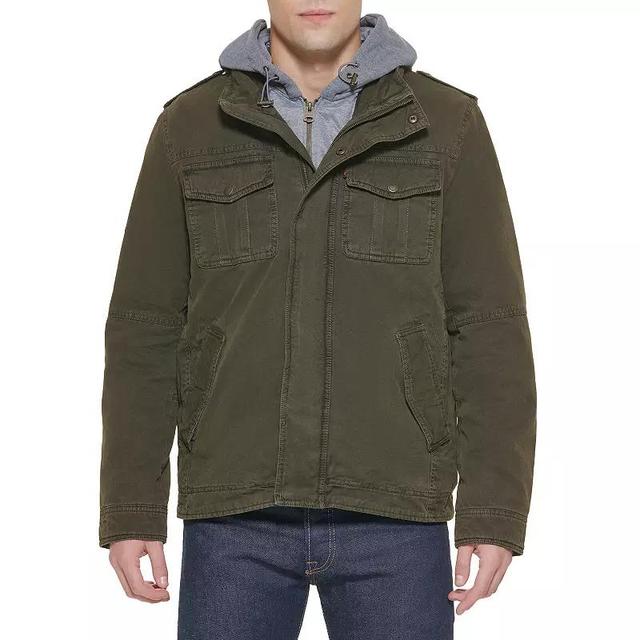 Mens Levis Hooded Sherpa Lined Trucker Jacket Green Product Image