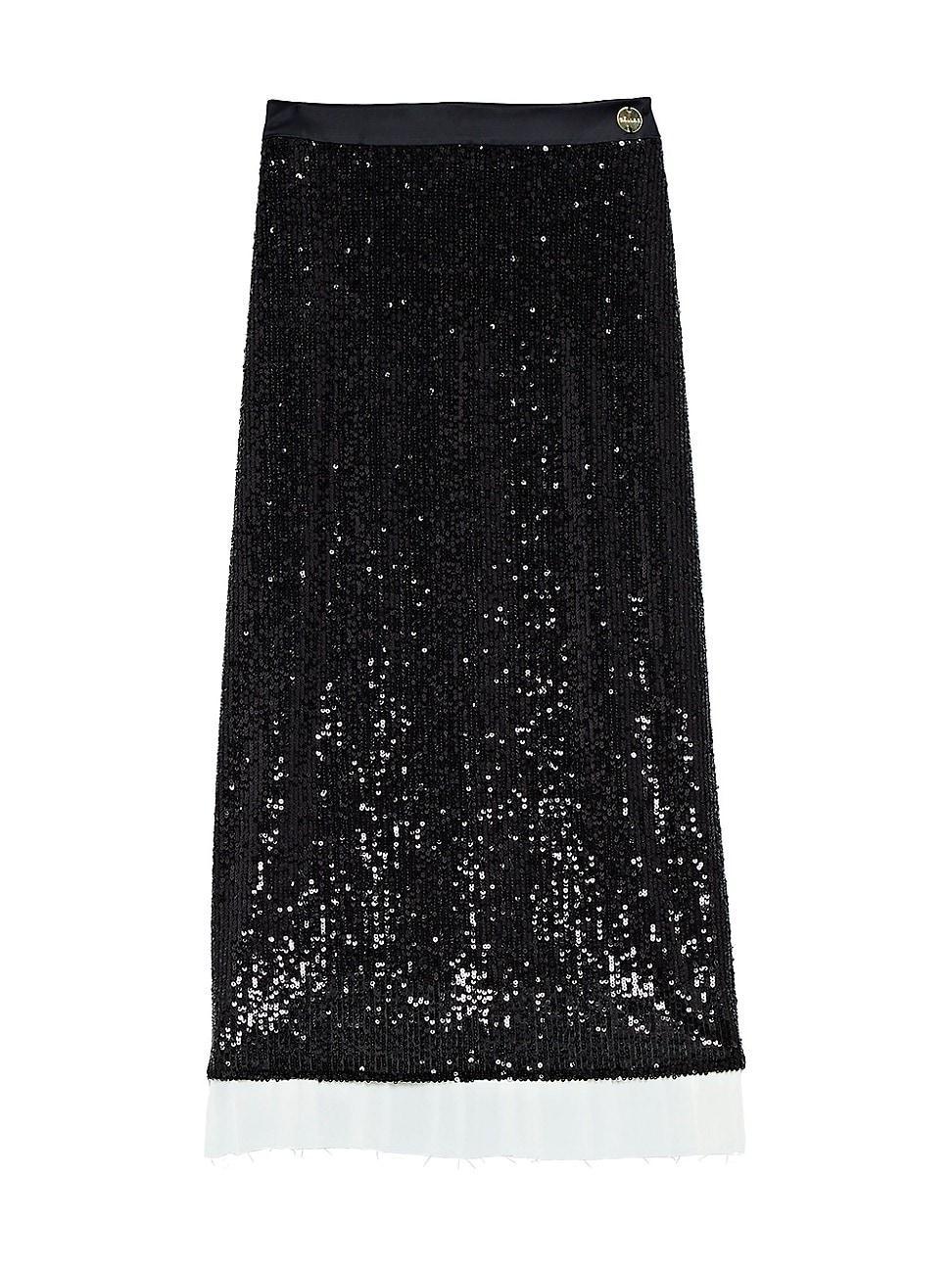 Womens Notte Sequin Straight Skirt With Pleated Hem Product Image