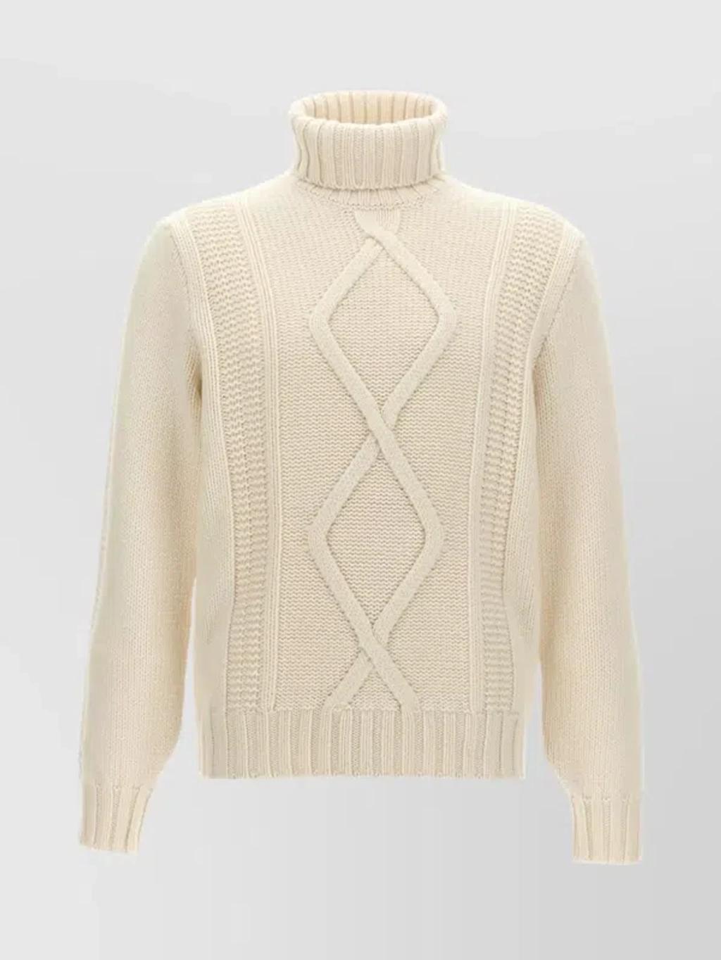 Cozy Cashmere Turtleneck Sweater With Cable Knit In Neutral Product Image