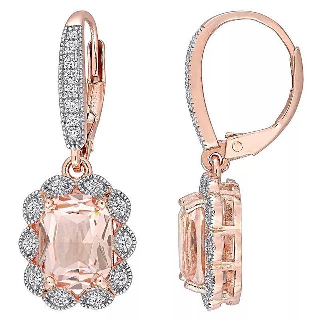 Stella Grace 18k Rose Gold Over Silver Simulated Morganite & Cubic Zirconia Leverback Earrings, Womens, Pink Tone Product Image