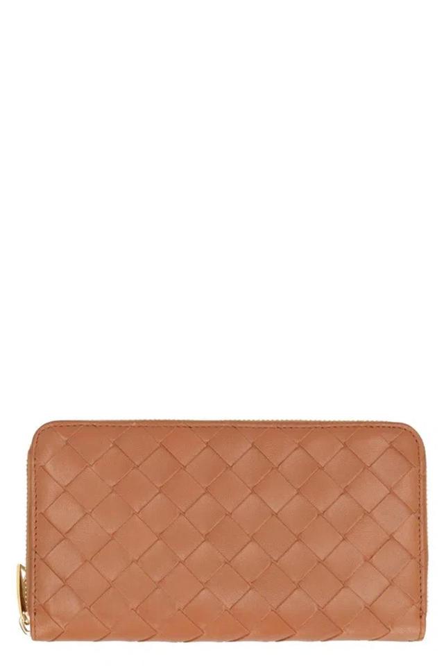 Intrecciato Zip-around Wallet In Brown Product Image