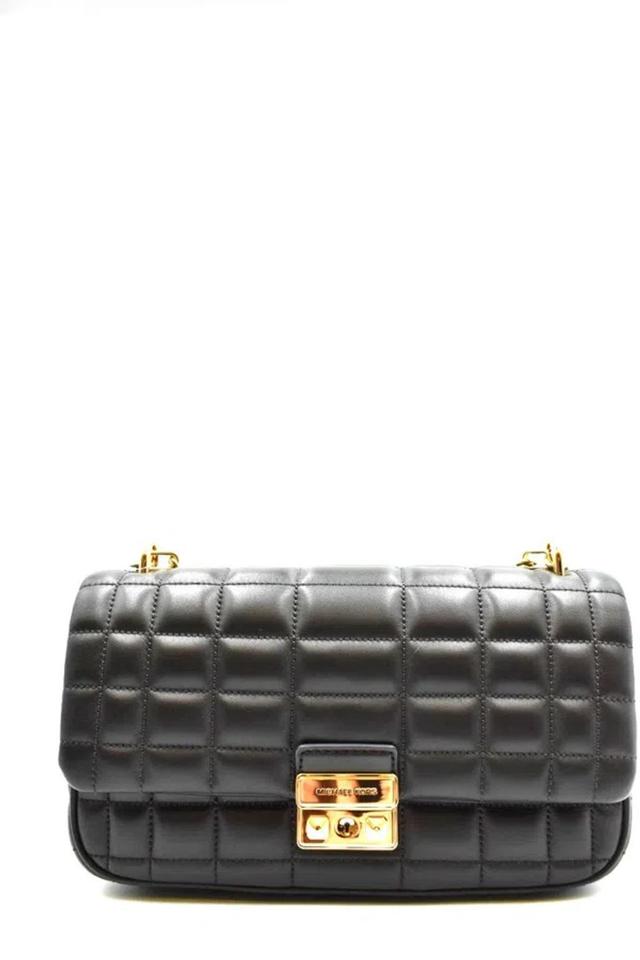 MICHAEL KORS Tribeca Small Quilted Lizard Embossed Leather Shoulder Bag In Black Product Image