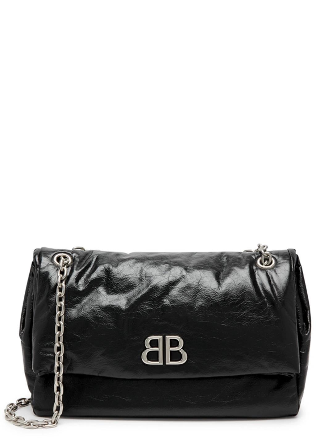 BALENCIAGA Monaco Medium Leather Shoulder Bag In Black Product Image