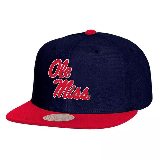 Mens Mitchell & Ness /Red Ole Miss Rebels 2-Tone 2.0 Snapback Hat, Blue Product Image