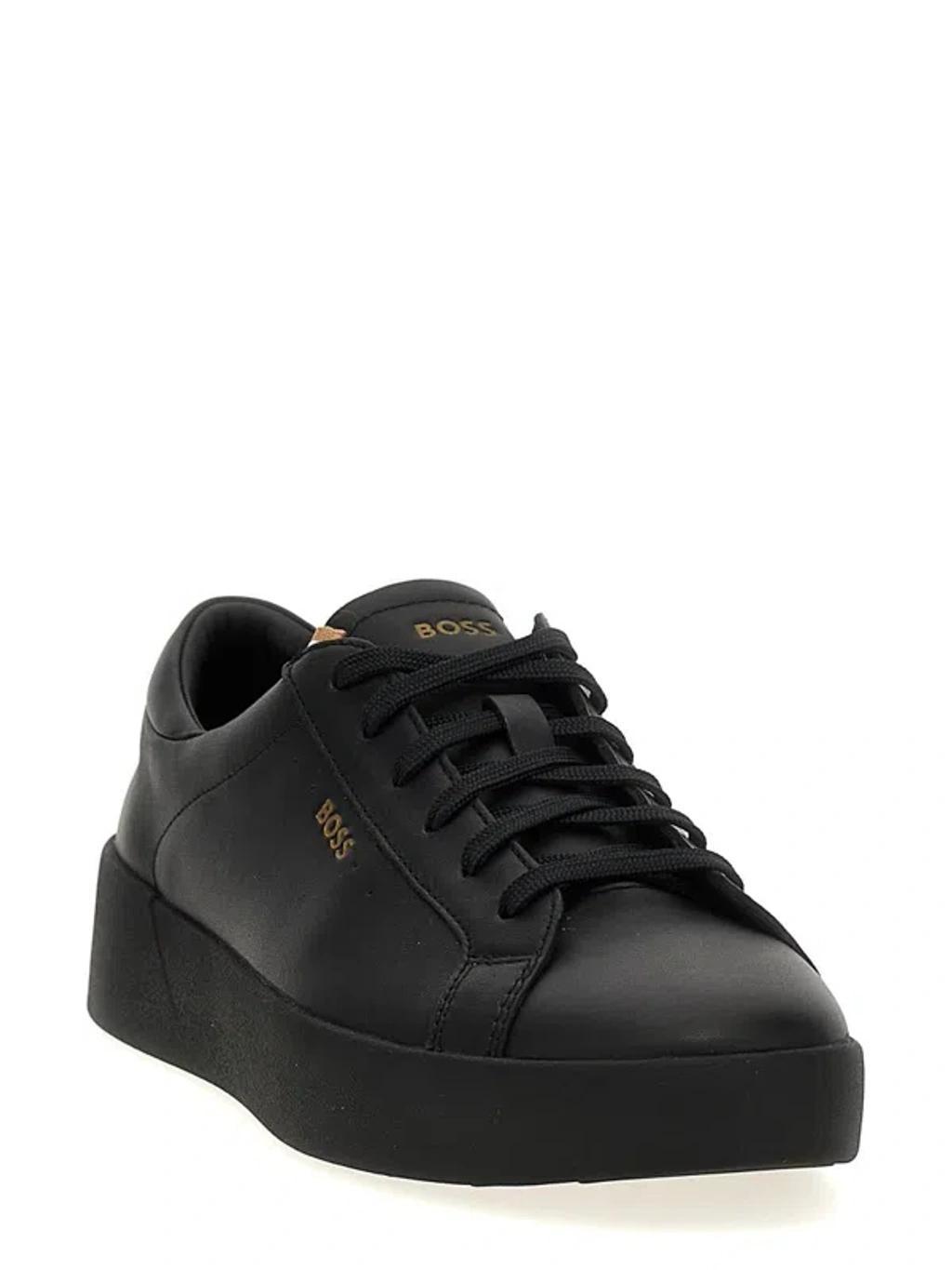 HUGO BOSS Belwar Leather Sneakers With Laces In Black Product Image