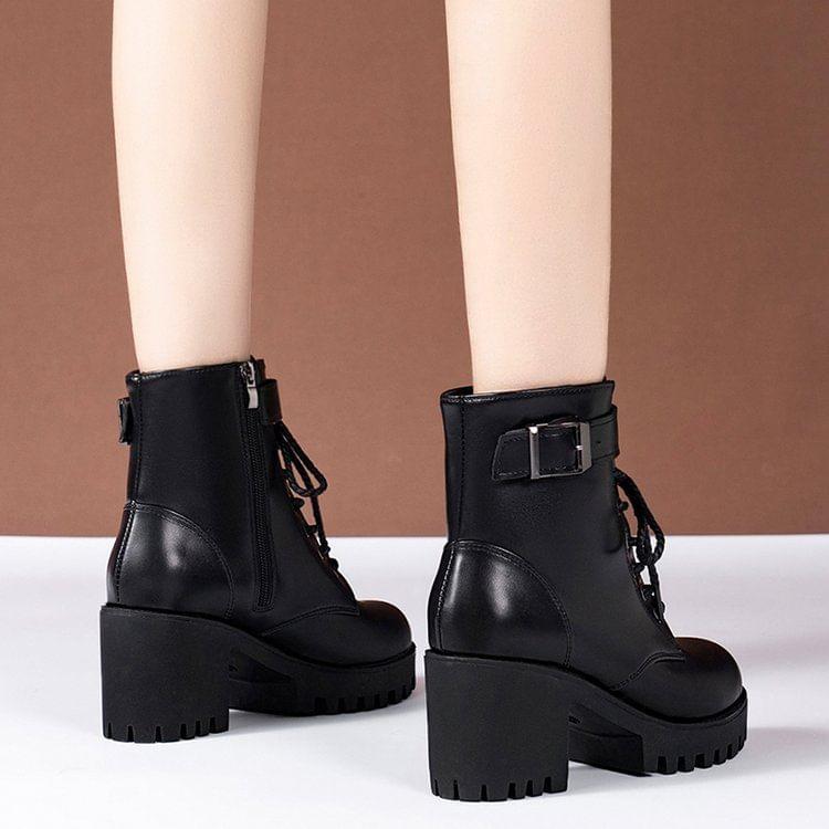 Lace-Up Platform Short Boots Product Image