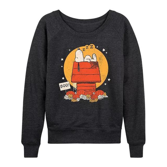 Womens Peanuts Snoopy Halloween Dog House Lightweight French Terry Sweatshirt Heather Grey Product Image