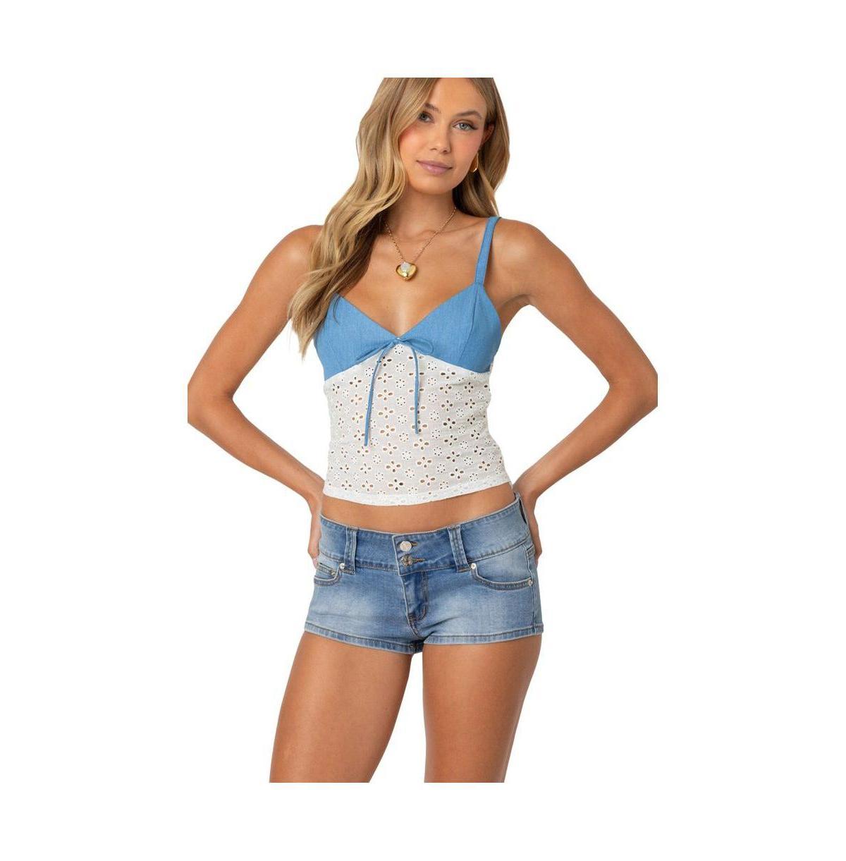 Edikted Womens Denim & Eyelet Tank Top Product Image