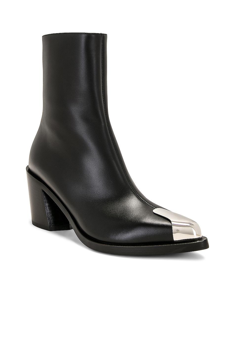 Alexander McQueen Leather Boot in Black & Silver - Black. Size 37 (also in ). Product Image