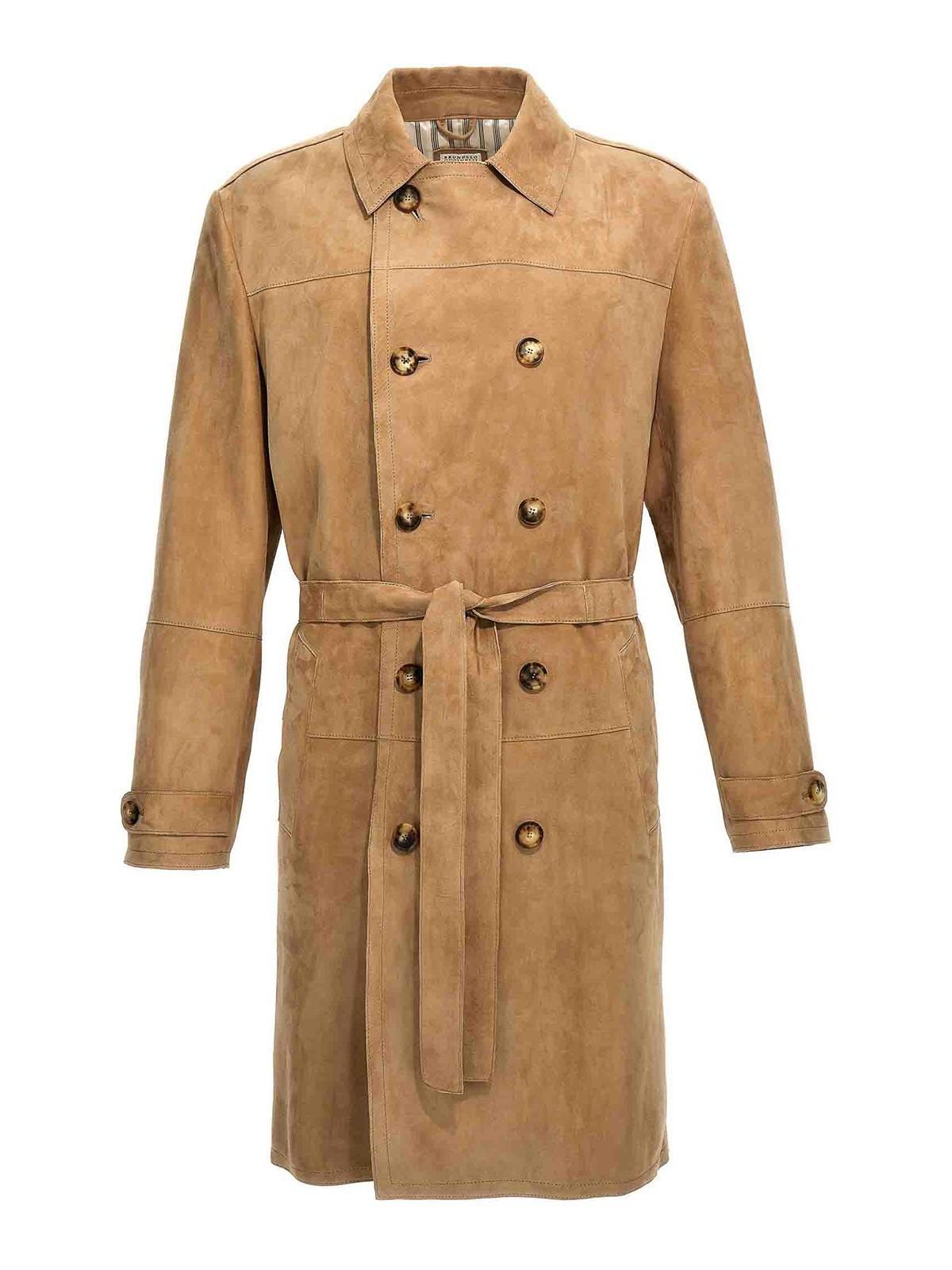 Men Suede Trench Coat In Cream Product Image