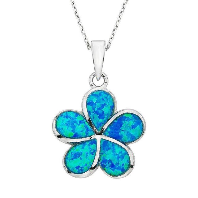 Lab-Created Blue Opal Sterling Silver Flower Pendant Necklace, Womens Product Image