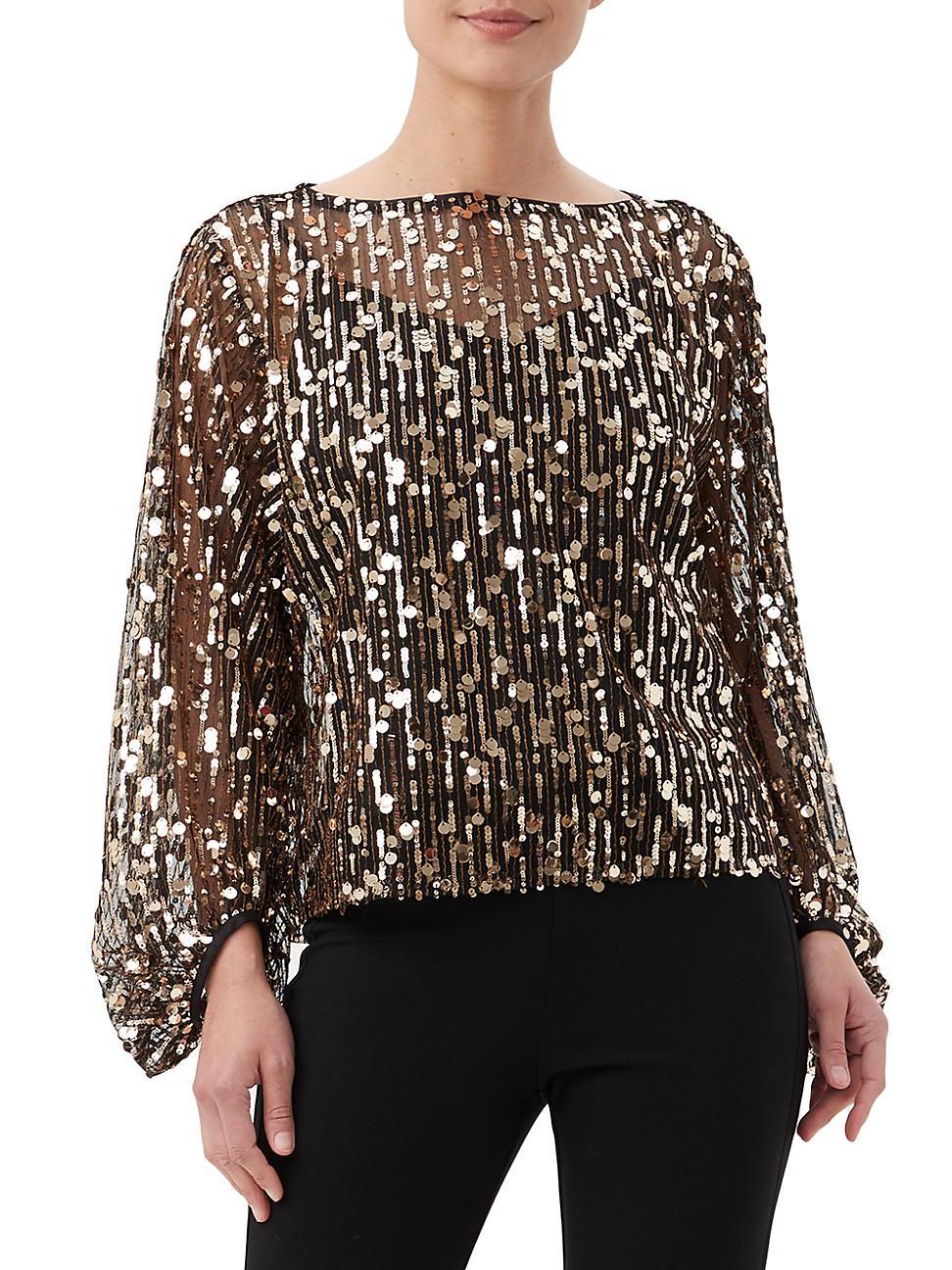 Womens Ursa Sequined Balloon-Sleeve Blouse Product Image