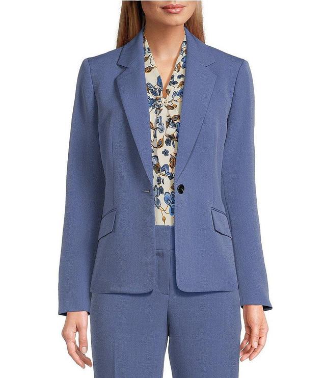 Kasper Solid Stretch Crepe Notch Lapel Long Sleeve Coordinating One Button Blazer Product Image