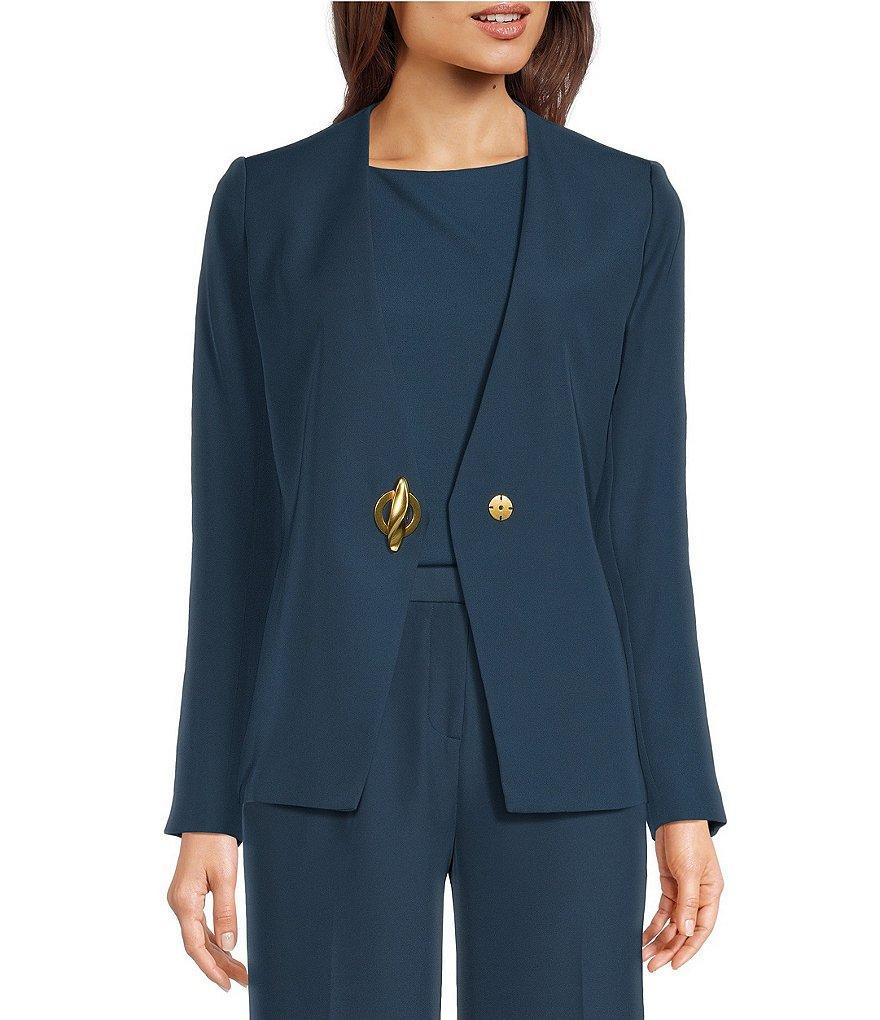 Donna Karan Collarless Silver Hardware Fastener Coordinating Blazer Product Image