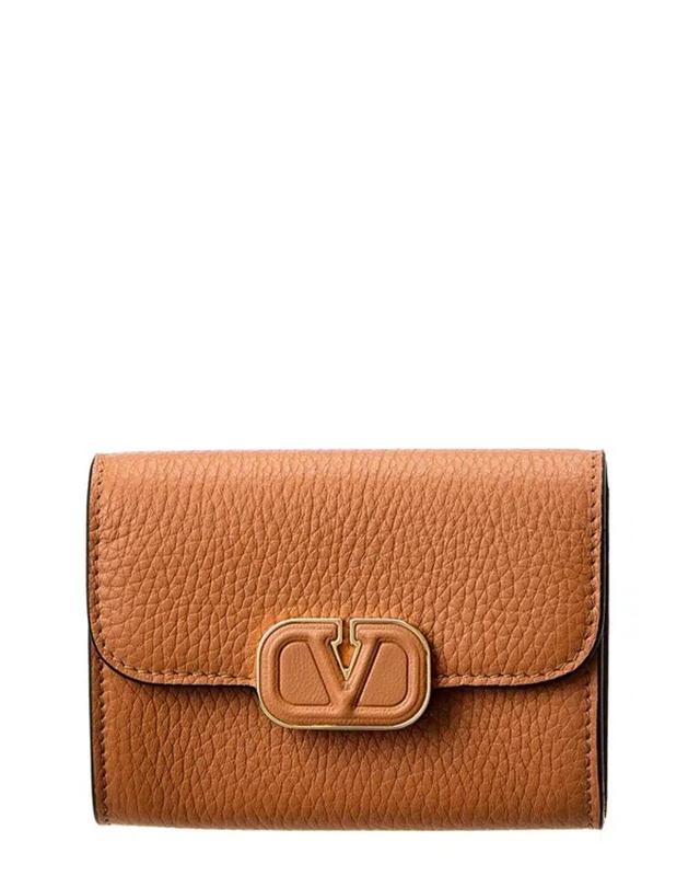 VALENTINO GARAVANI Vlogo Compact Leather Wallet In Brown Product Image