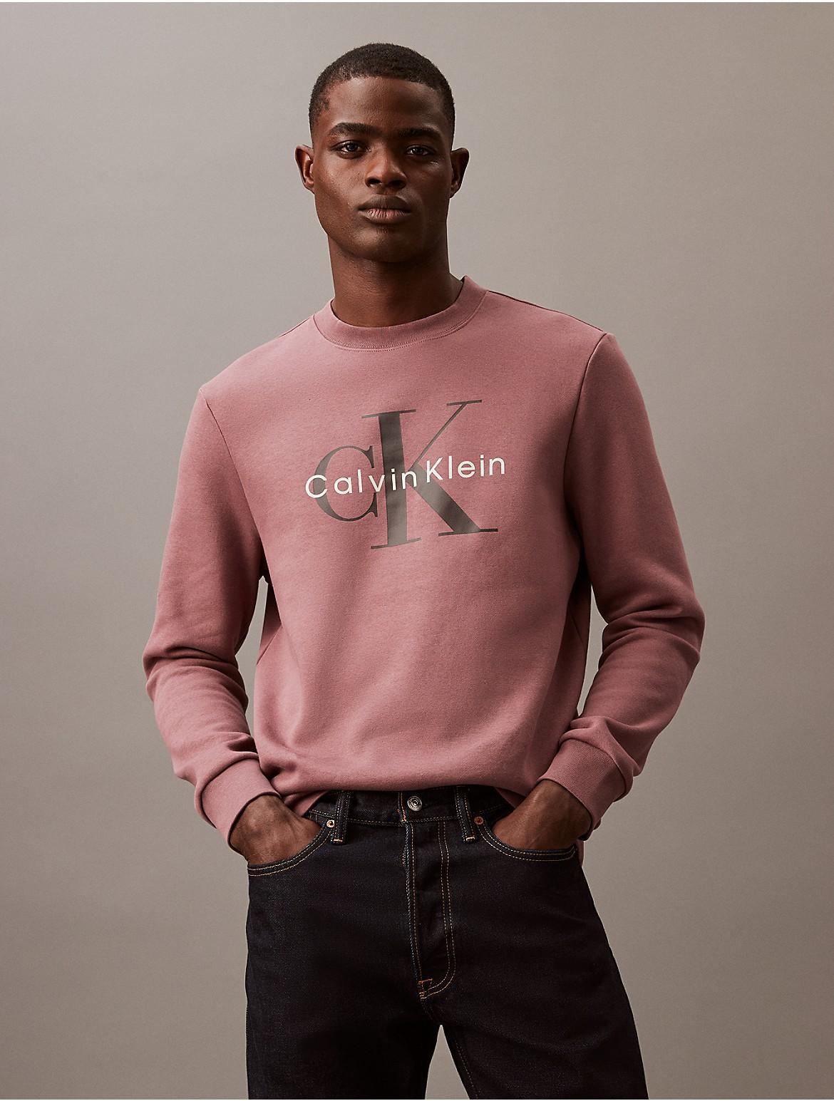 Calvin Klein Mens Monogram Logo Relaxed Fleece Crewneck Sweatshirt - Black - XL Product Image