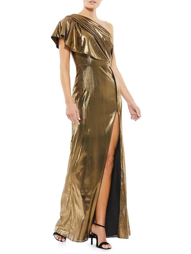 Womens One-Shoulder Metallic Jersey Gown Product Image