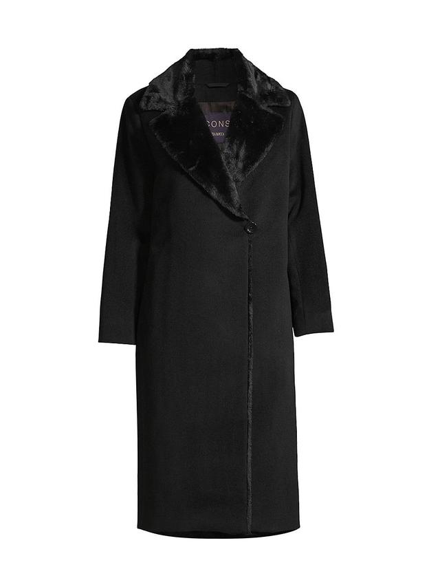 Womens Faux Fur-Trim Wool Coat Product Image