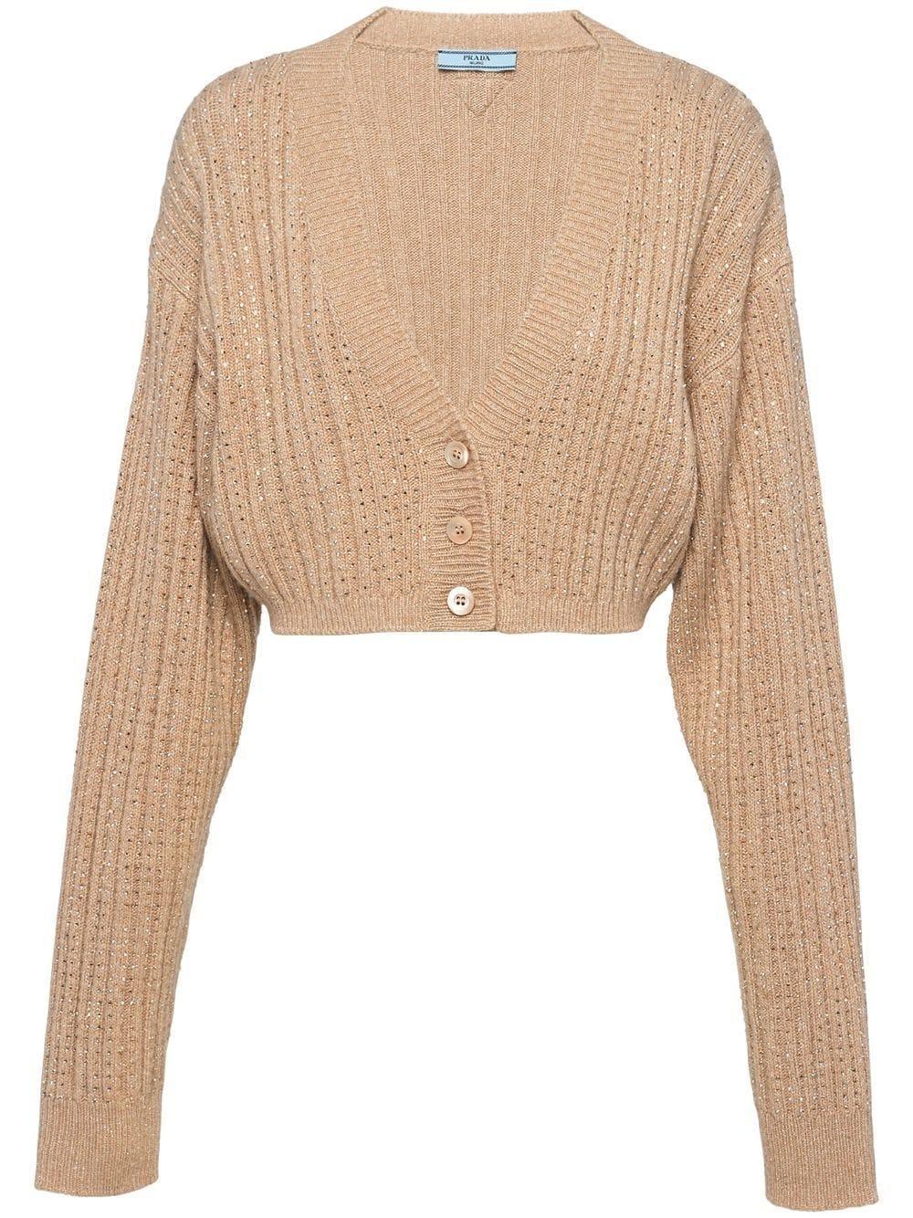 Wool And Cashmere Cardigan With Rhinestones In F0040 Cammello Product Image