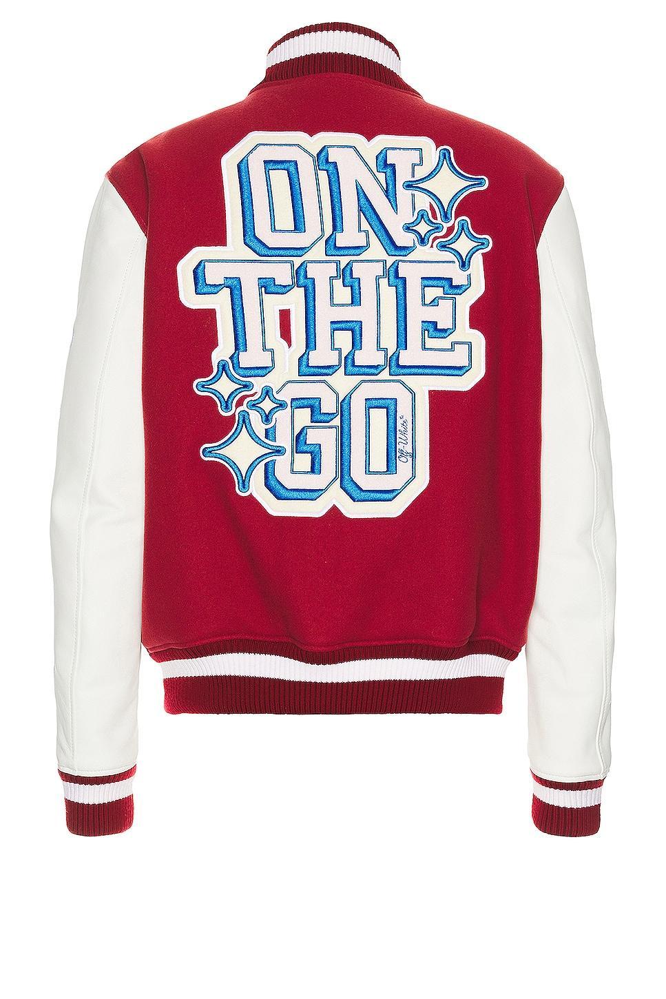 OFF-WHITE On The Go Leather Sleeve Varsity Jacket Red. (also in ). Product Image