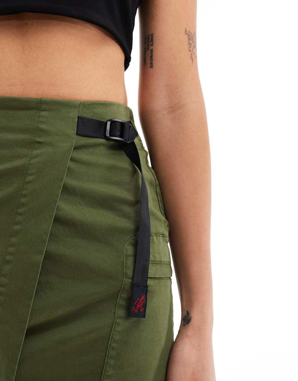 Gramicci cotton twill wrap detail cargo mini skirt in khaki Product Image