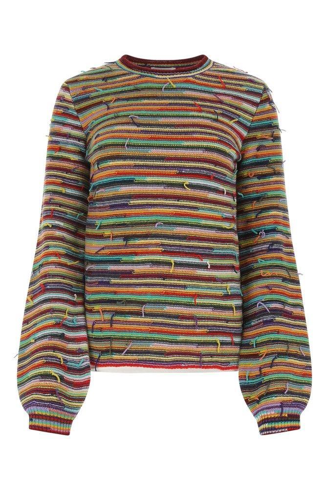 CHLOÉ Rainbow-striped Frayed Detailed Crewneck Sweater Product Image