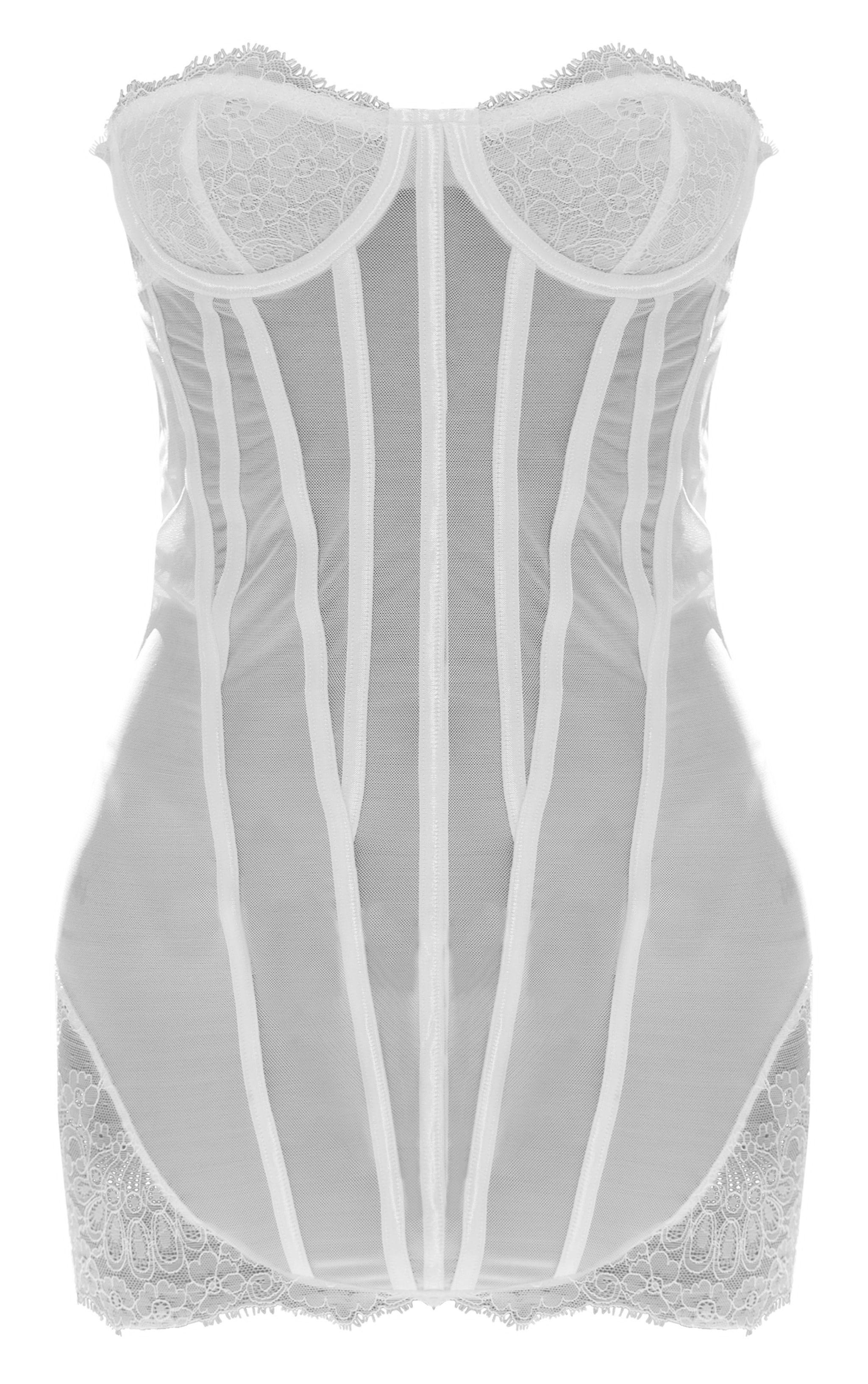 White Mesh Backless Slip Dress With Satin Bowknot Garter Product Image