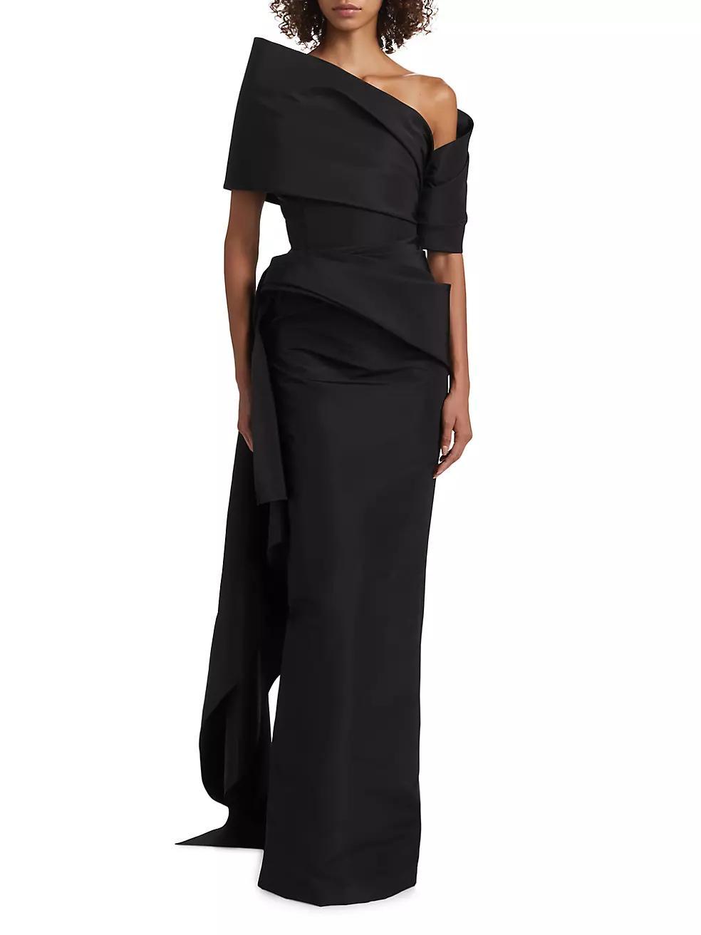 Asymmetric Draped Faille Gown Product Image