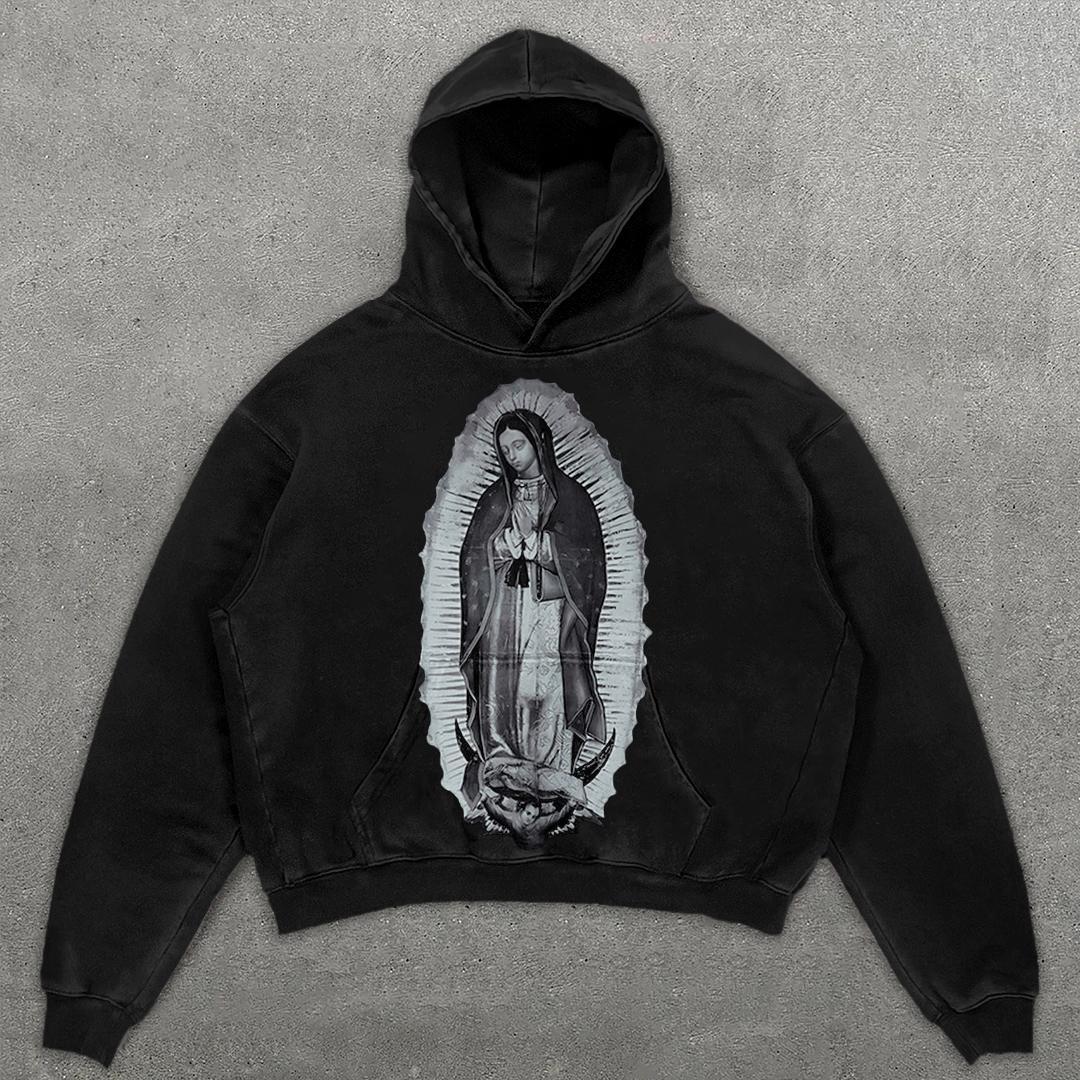 Vintage Our Lady Of Guadalupe Graphic Acid Washed Oversized Hoodie Product Image