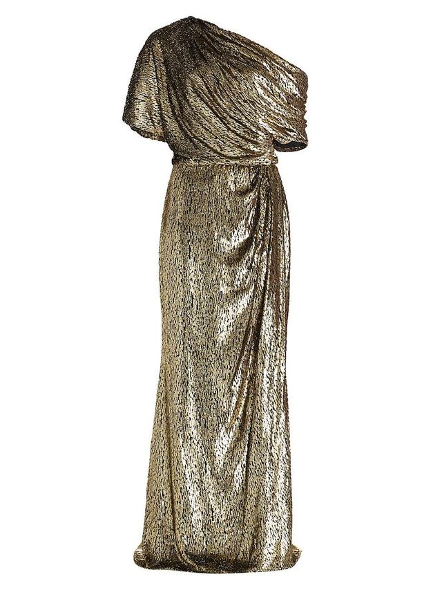 Womens Goldtone Lam Draped Gown Product Image