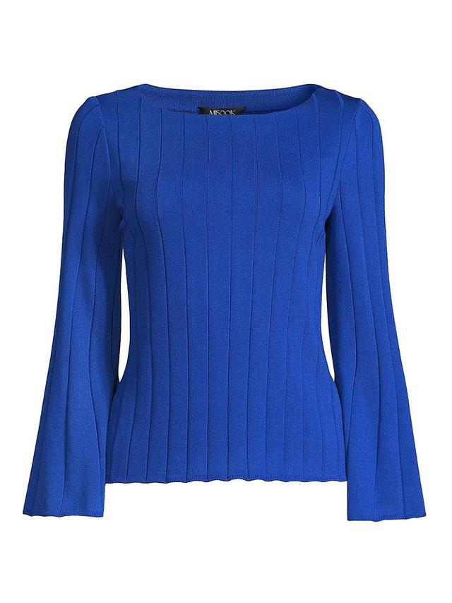 Womens Bell-Sleeve Rib-Knit Blouse Product Image