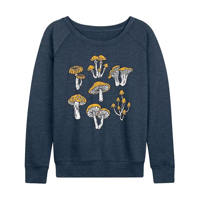 Womens Types Of Mushrooms Slouchy Graphic Sweatshirt, Girls Grey Indigo Product Image