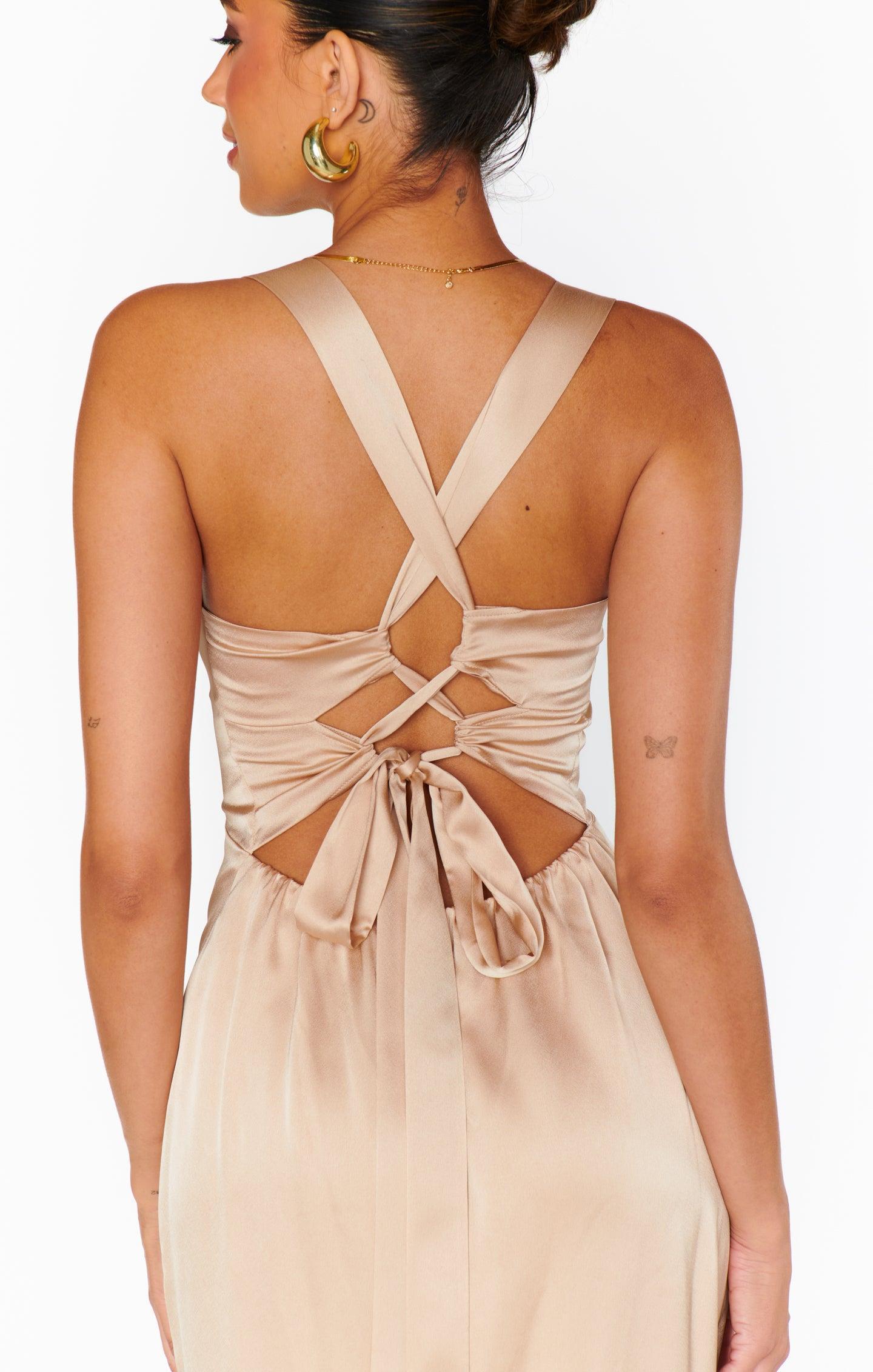 Mina Midi Dress ~ Champagne Luxe Satin Product Image