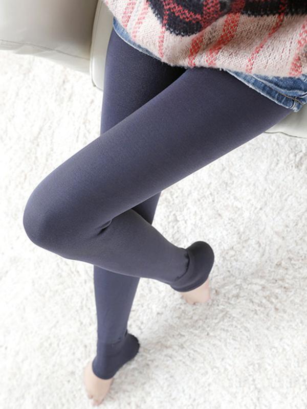 Simple Skinny Leg Keep Warm Solid Color Leggings Product Image