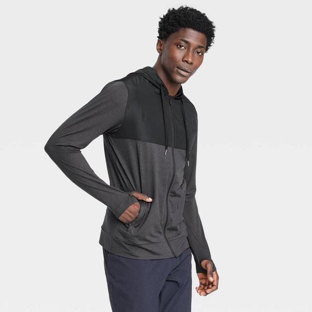 Mens Soft Stretch Hooded Full Zip Top - All In Motion Heathered Black M Product Image