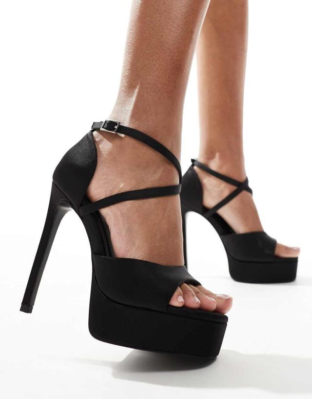 ASOS DESIGN Neptune platform heeled sandals in black Product Image