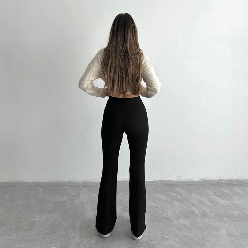 High Rise Plain Flared Pants Product Image