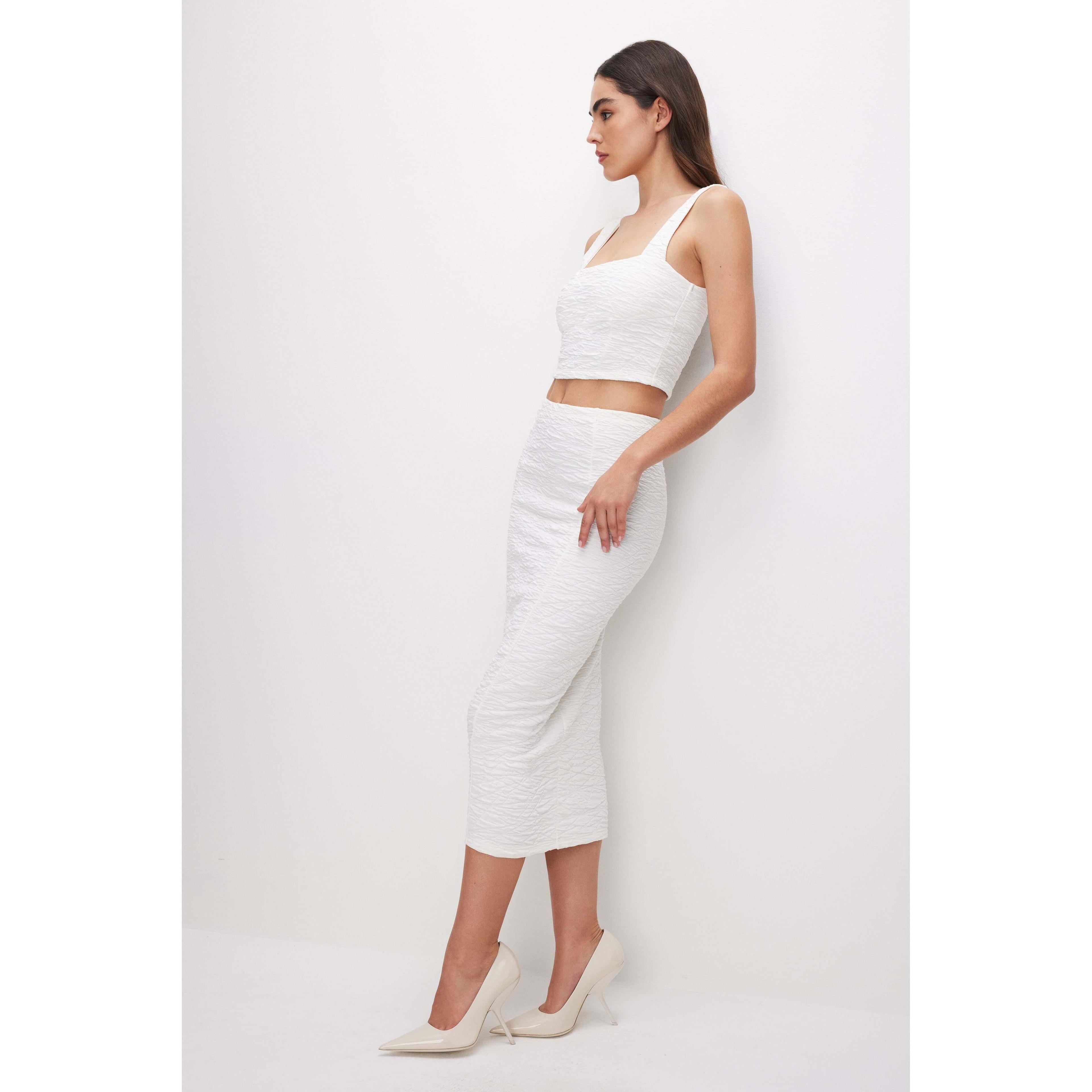 Womens Scrunchie Midi Skirt | Cloud White, Size XL | Good American by Khlo Kardashian Product Image