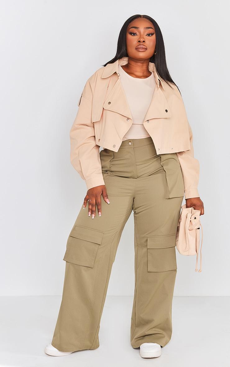 Plus Stone Contrast Lining Cropped Trench Coat Product Image