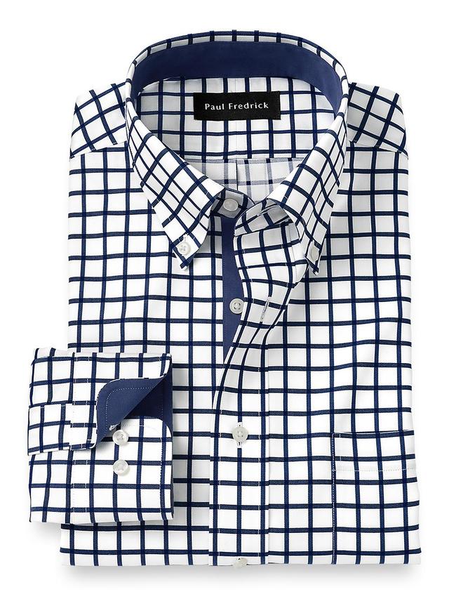 Non-Iron Cotton Check Dress Shirt With Contrast Trim - Navy Product Image