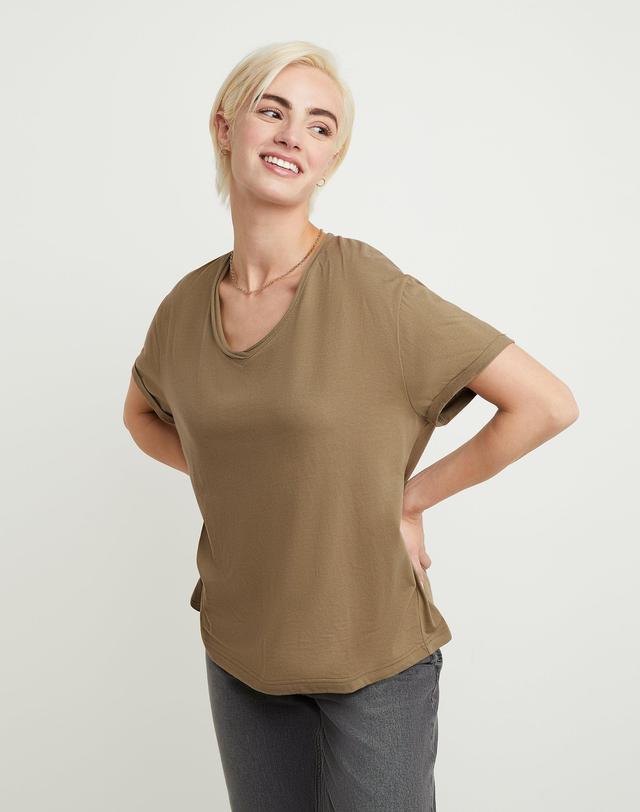 Hanes Originals Womens Cotton T-Shirt, Raw Edge V-Neck Oregano S Product Image