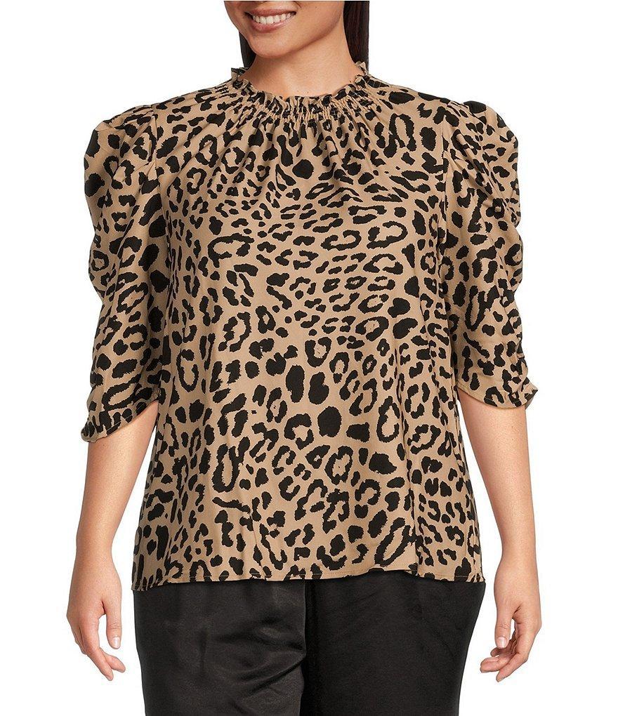 Sugarlips Plus Size 3/4 Sleeve Animal Print Blouse Product Image