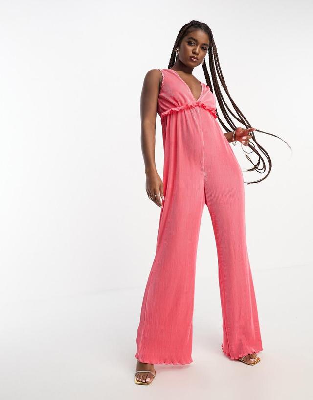 The Frolic plisse frill detail plunge front jumpsuit Product Image