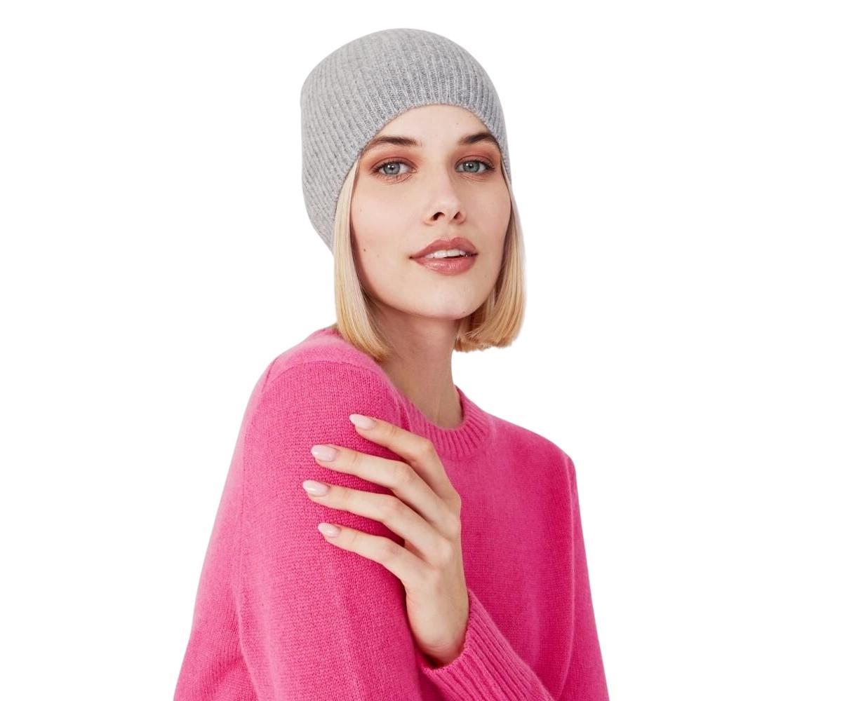 Style Republic Womens 100% Pure Cashmere Fully Ribbed Beanie Product Image