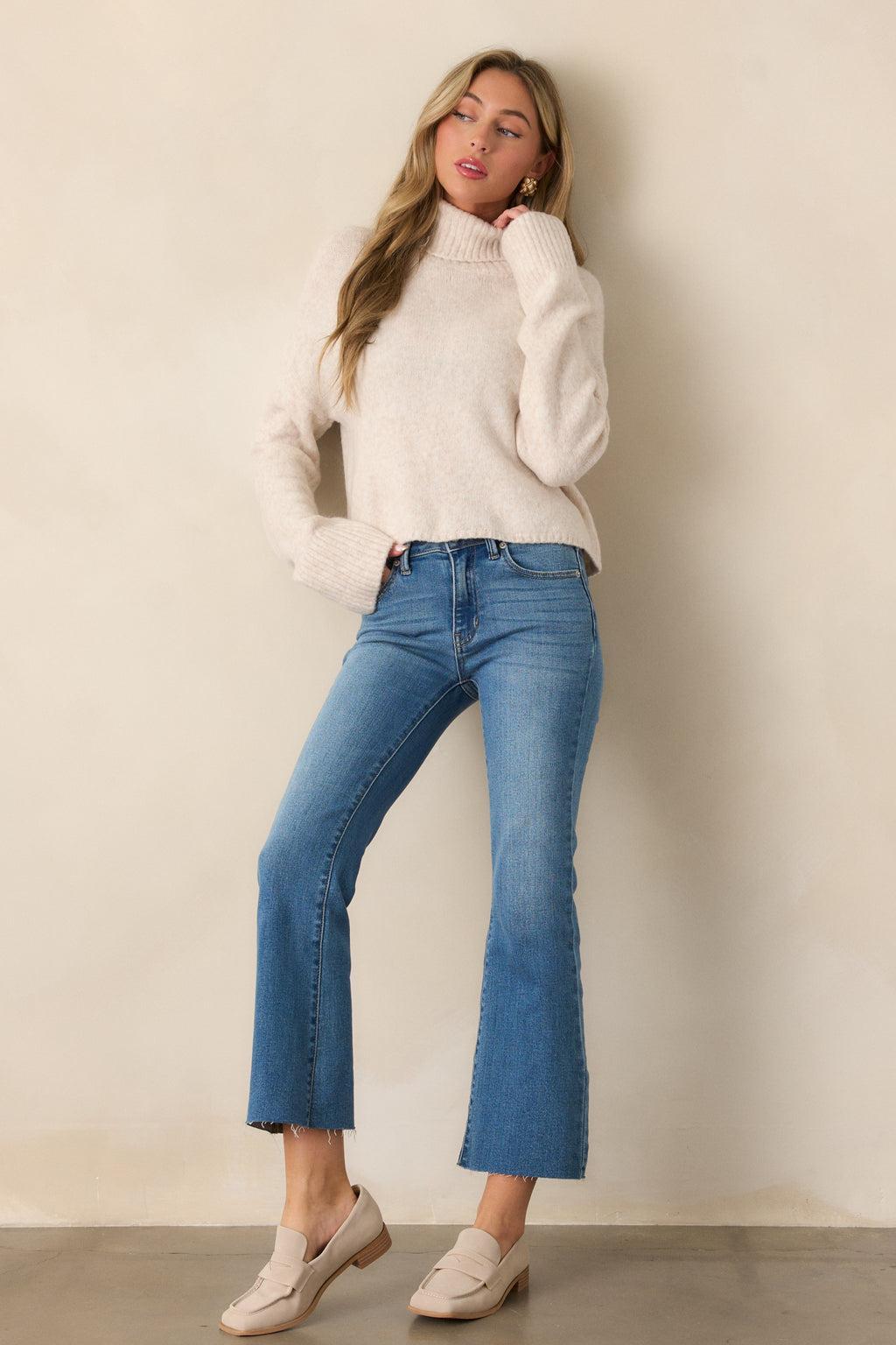 Back And Forth Medium Wash Cropped Flare Jeans Product Image