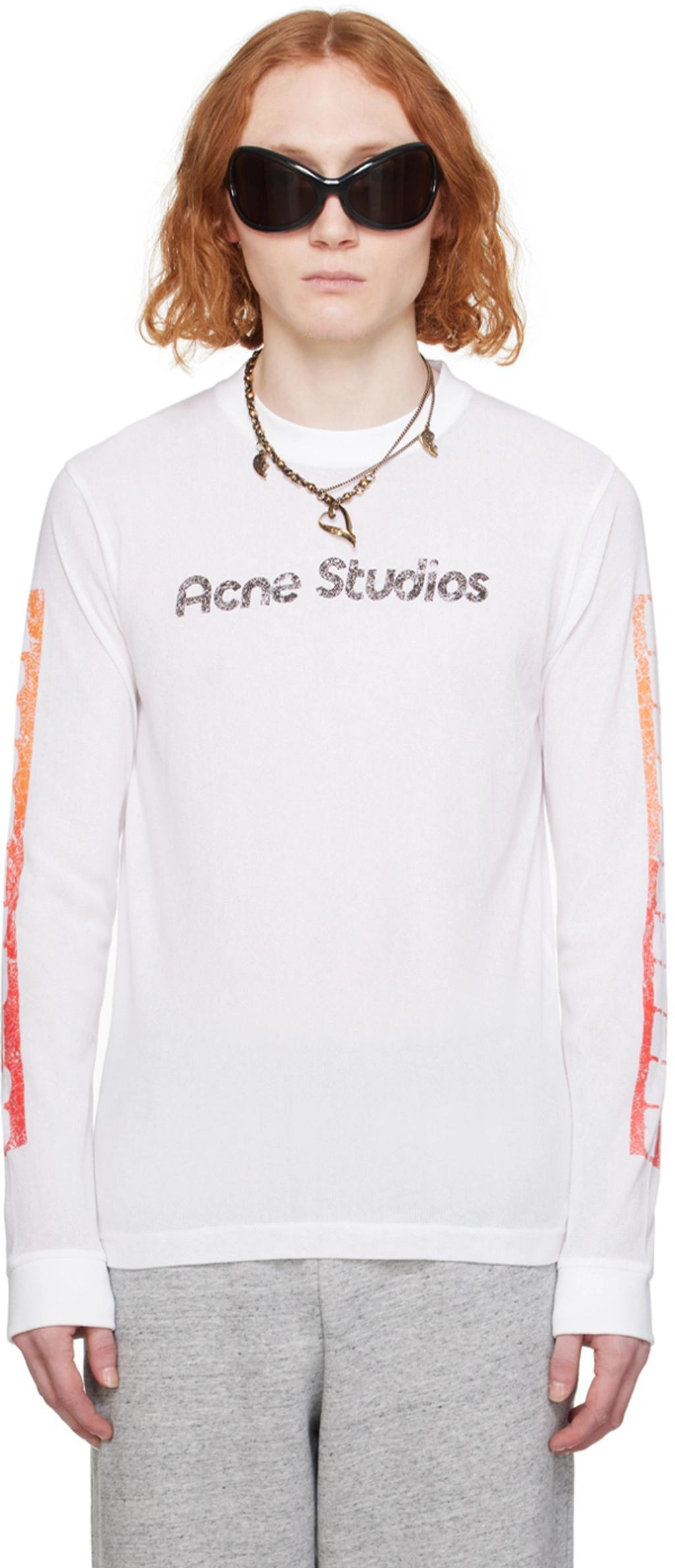 ACNE STUDIOS Logo Printed Long Sleeved T-shirt In 183 Optic White Product Image