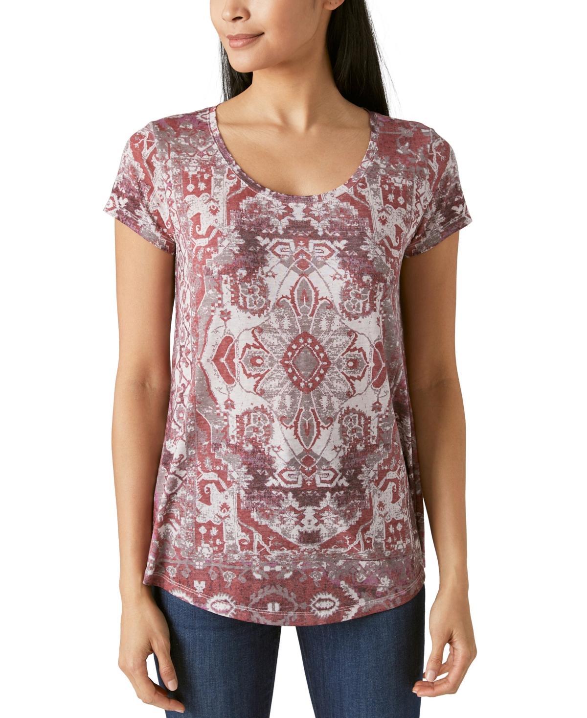 Lucky Brand Printed Scoop Neck Tee (Beige ) Women's Clothing Product Image