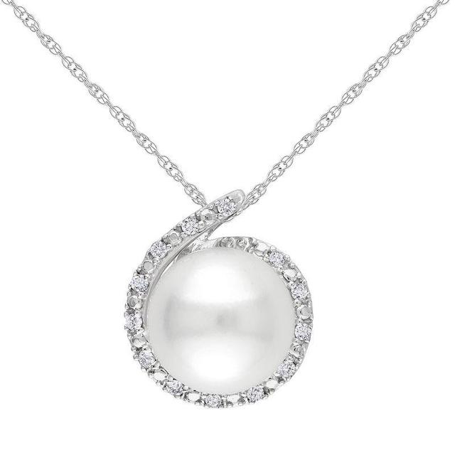 10k White Gold Freshwater Cultured Pearl and Diamond Accent Pendant, Womens, Size: 17 Product Image